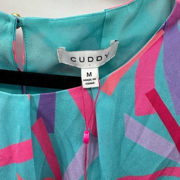 CUDDY blue abstract sleeveless midi length classic colorful career dress M NWT - Picture 4 of 8